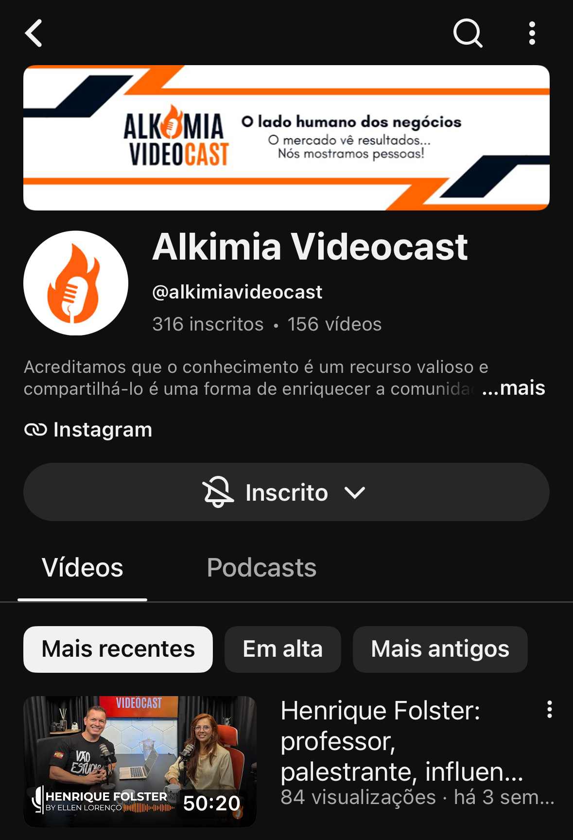 Canal Alkimia Videocast no YouTube
